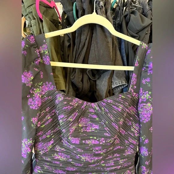 AMUR by Reiss Giulia Mini Dress - Size 4 Elegant Black and Purple Floral Dress - Picture 10 of 14